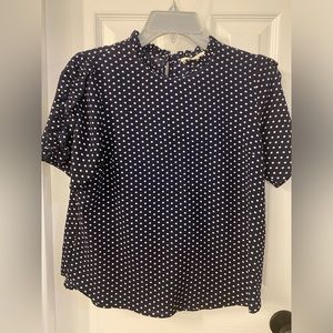 Monteau Navy & White Polka Dot Top Size Medium